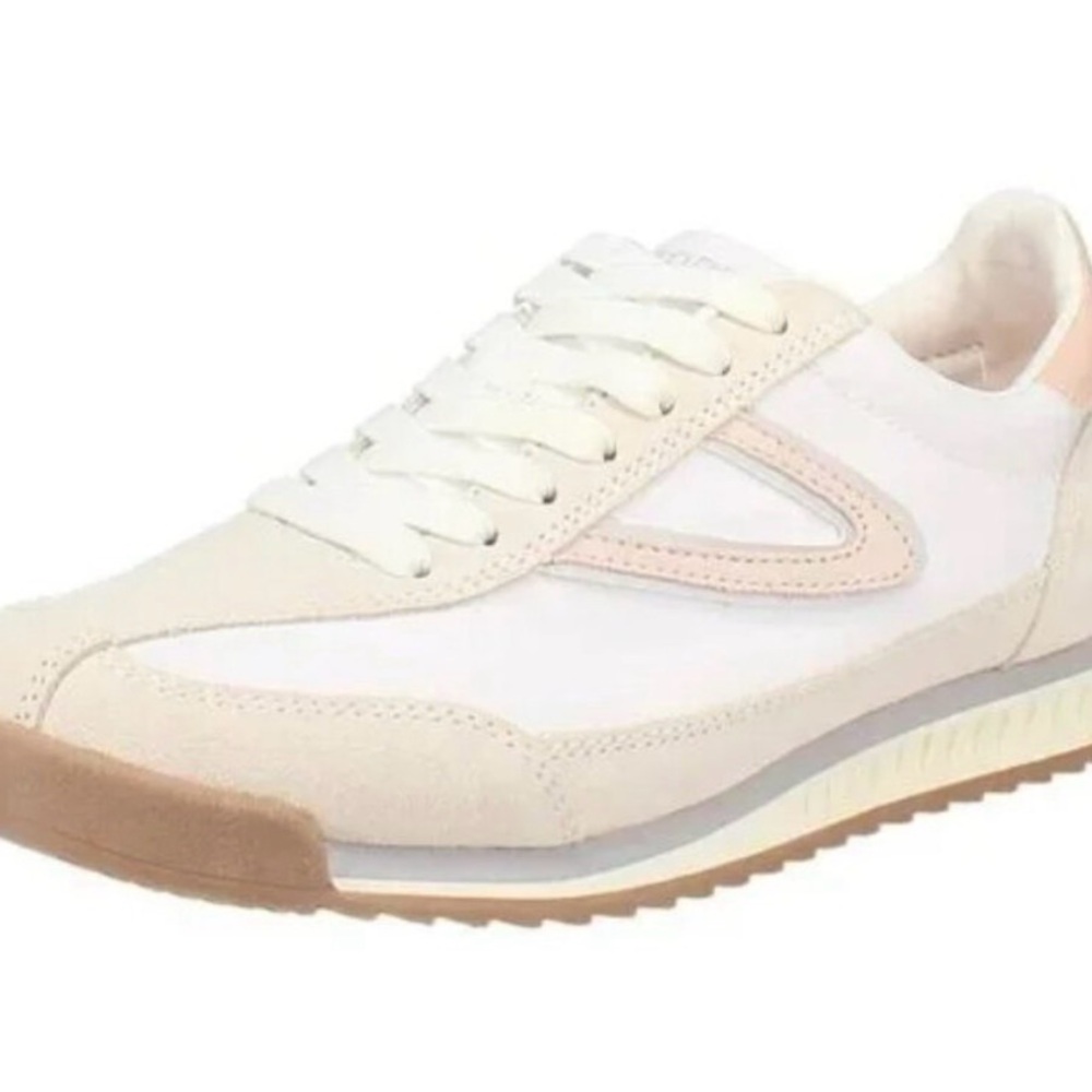 Tretorn White & Cream Retro Runner Sneakers with Blush Accents